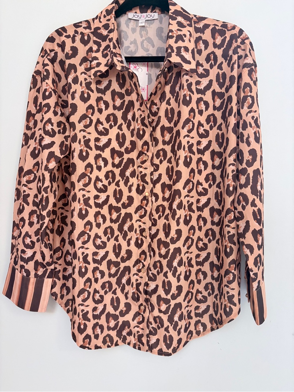 Wren Pink and Brown Leopard-Print Button Down Shirt
